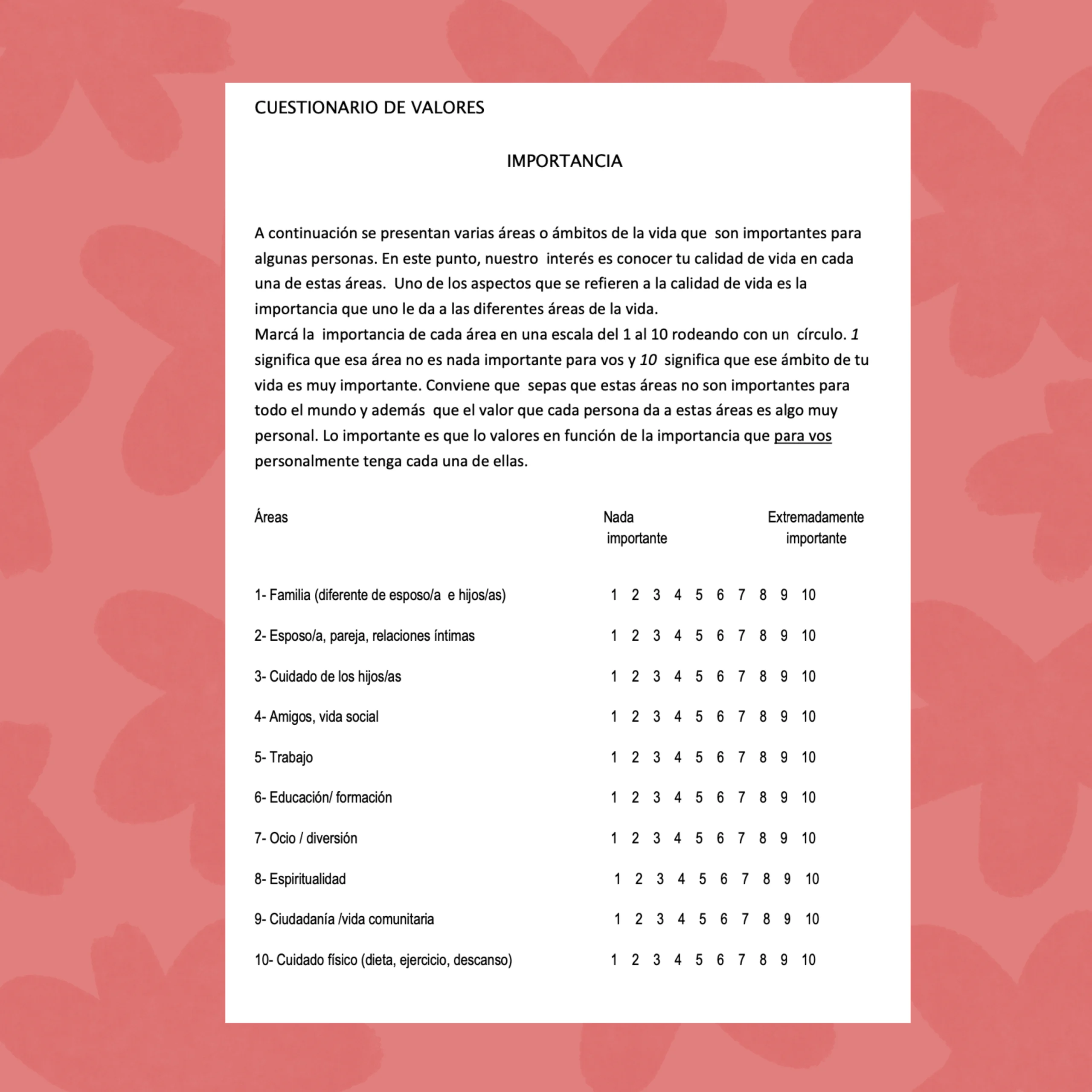 Cuestionario de valores